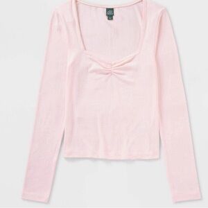 wild fable Pale Pink Ribbed Long-Sleeve Scoop Top with Front Twist